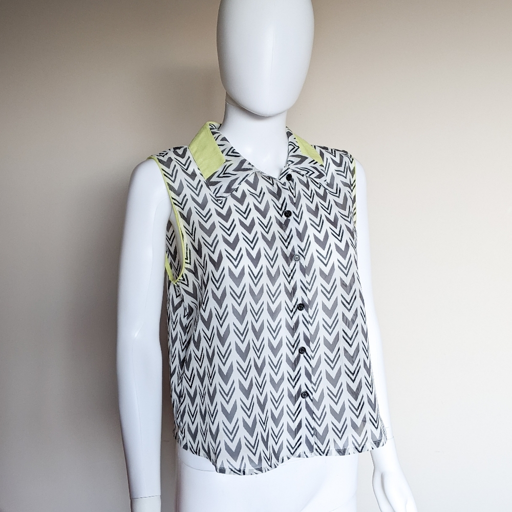 Chevron Button Up Collared Tank Top